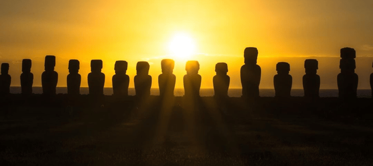 Restored landscape on Rapa Nui under a clear sky