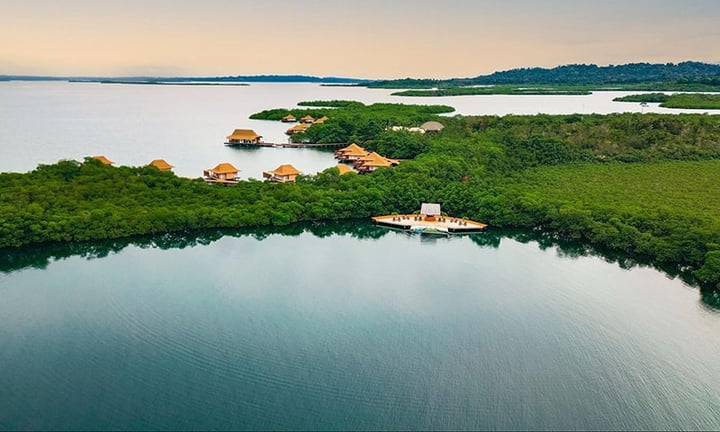 Kupu Kupu Beach, the world's first aerial beach, built on stilts over the Caribbean at Nayara Bocas del Toro