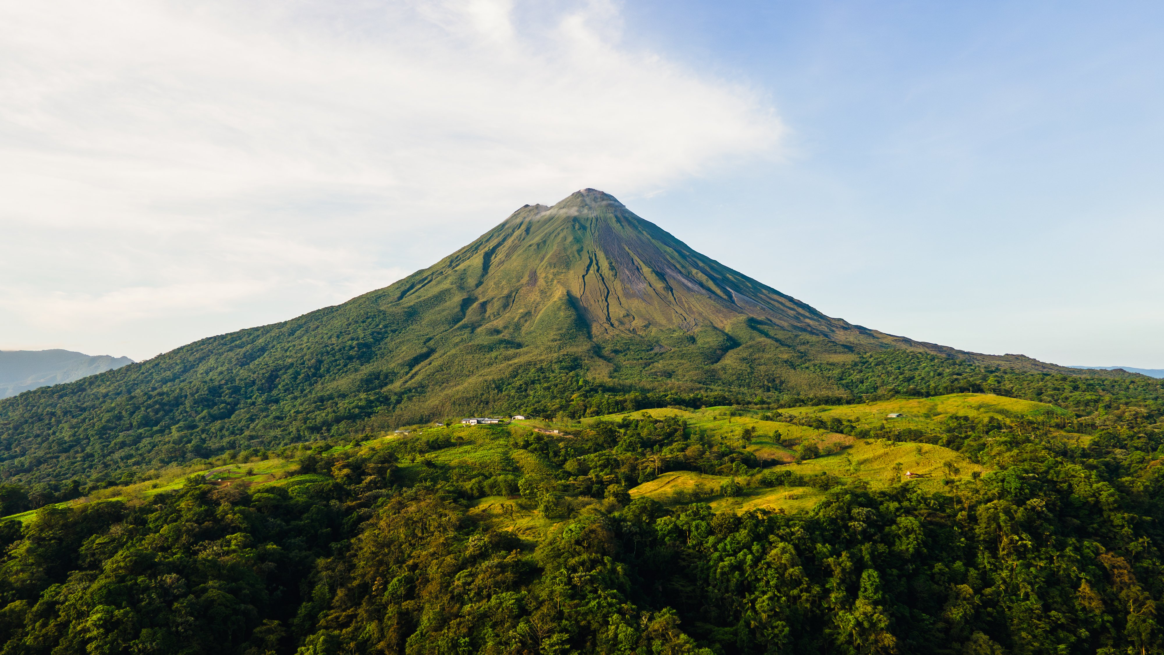 Aerial view of Nayara in the rainforest beneath Arenal Volcano