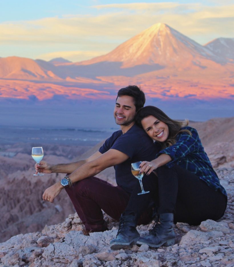 Couple at sunset before the Licancabur volcano, Nayara Alto Atacama