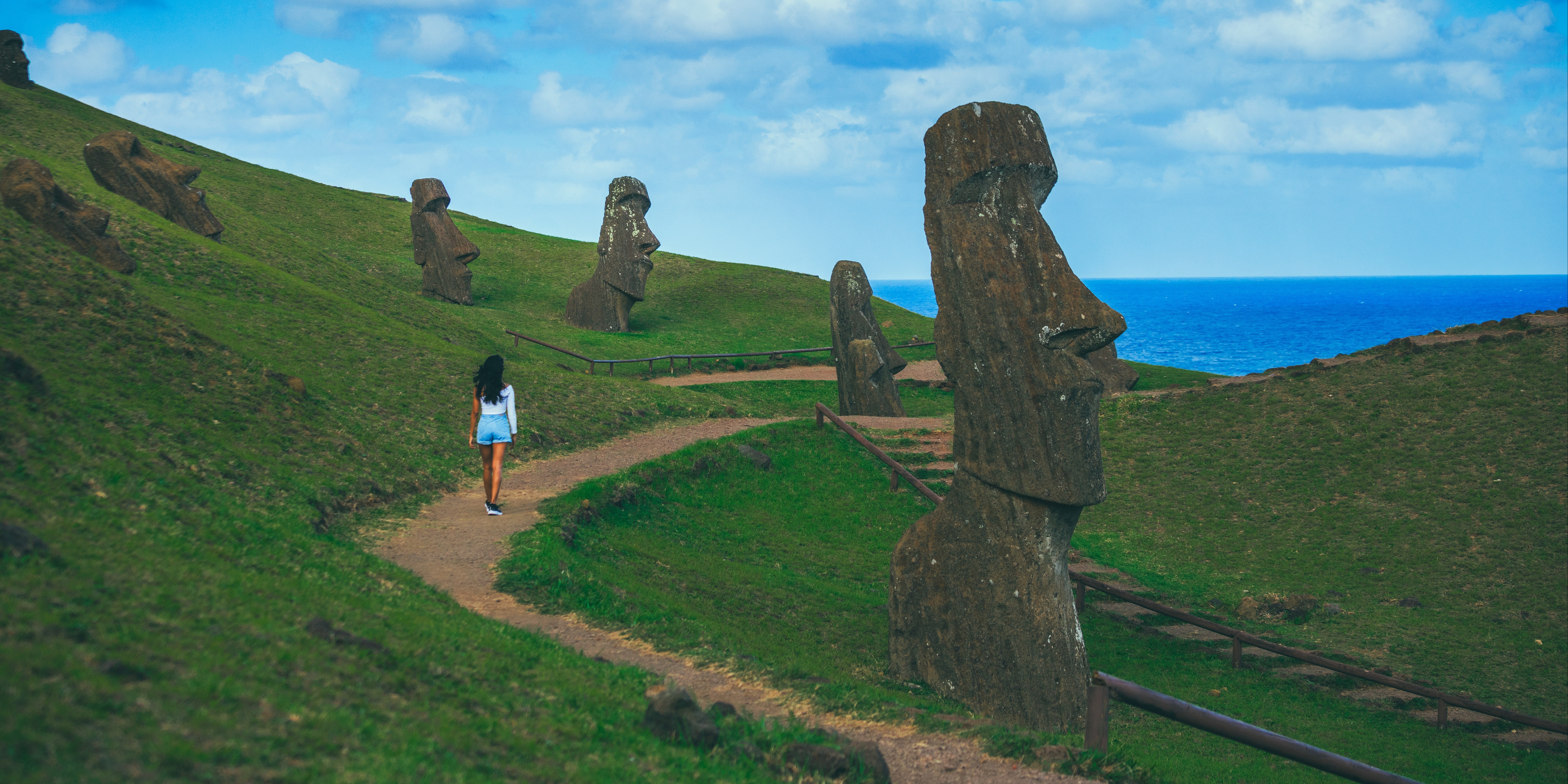 Tourist on Easter Island's trails Chile